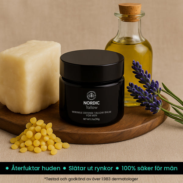 Få 3 förpackningar av Nordic Tallow Wrinkle Defense Tallow Balm for Men till 70% rabatt!